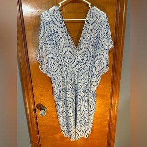 SHEIN blue and white v neck swimsuit cover size 2xl curve